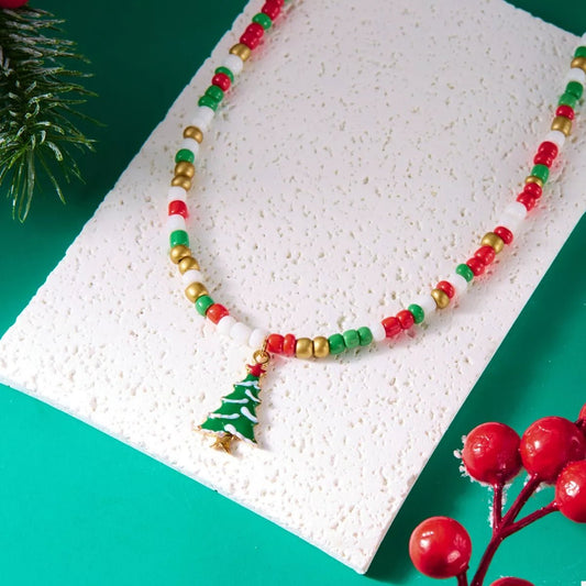 Christmas Themed Beaded Pendant Necklace - Onestop clothes shop