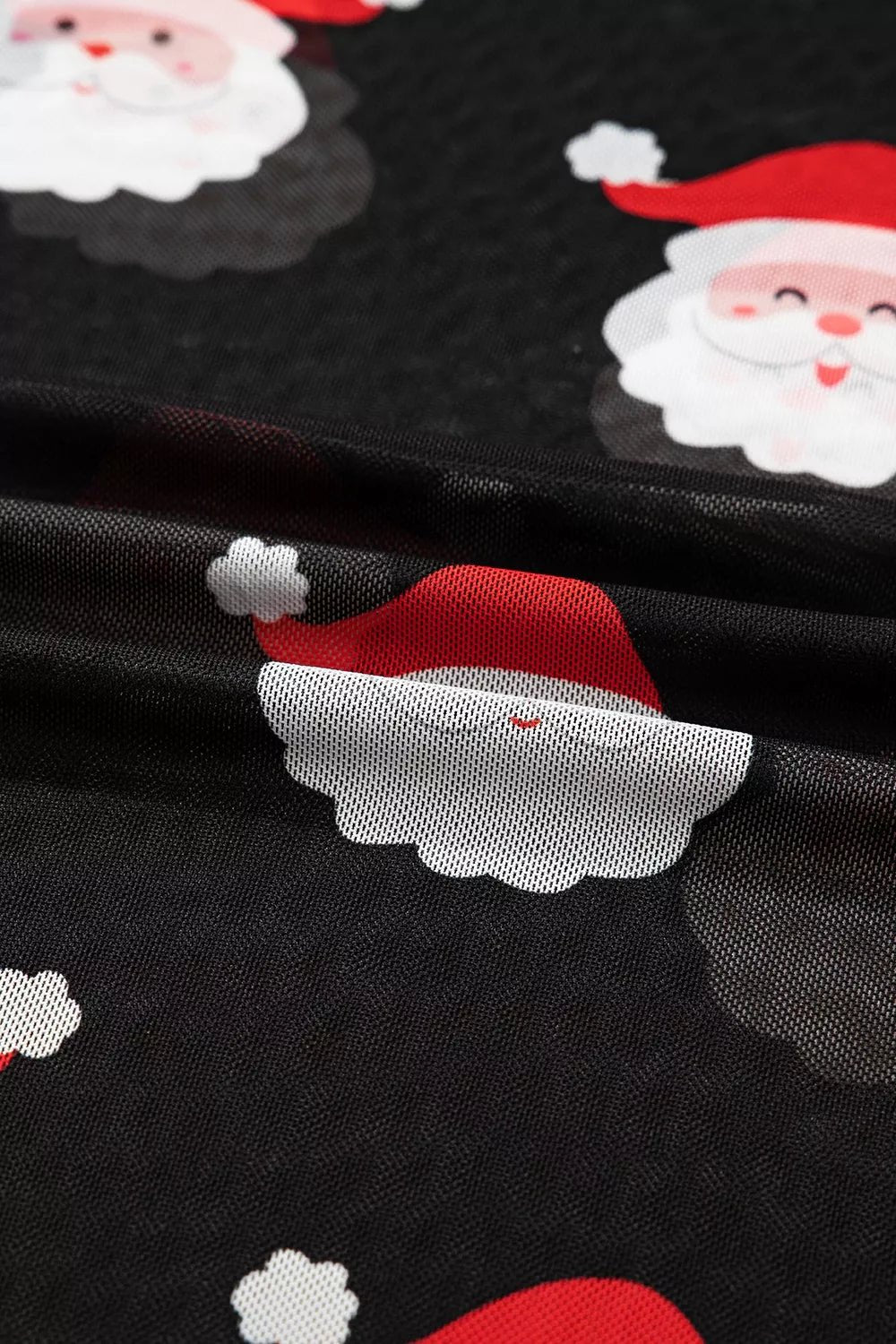 Christmas Santa Print Mesh Long Sleeve Top - Onestop clothes shop