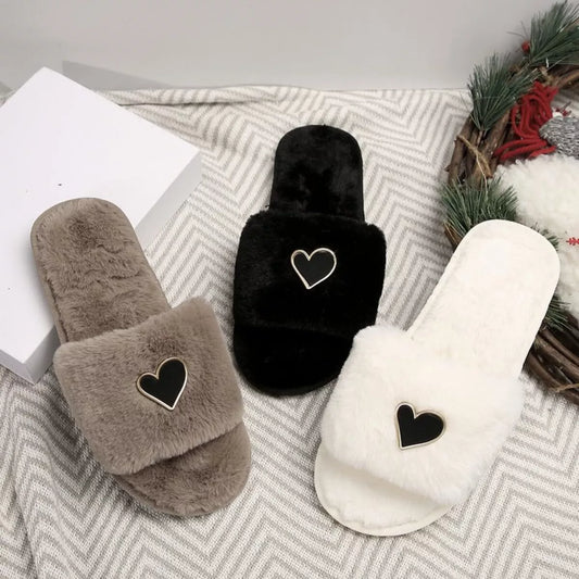 Heart Open Toe Flats Slippers - Onestop clothes shop
