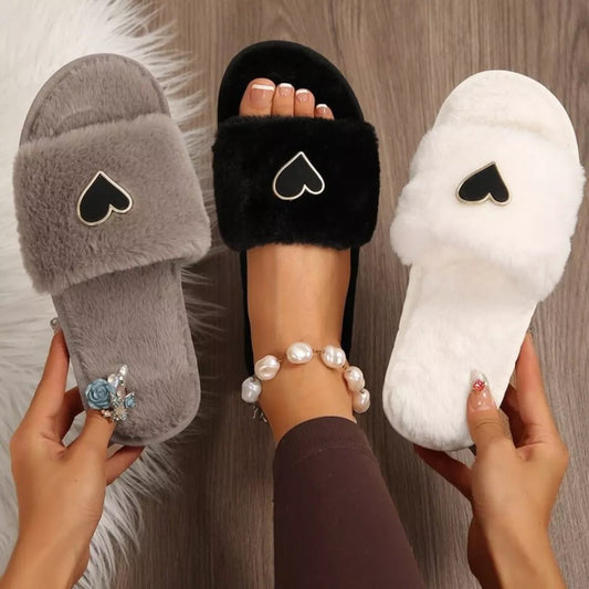 Heart Open Toe Flats Slippers - Onestop clothes shop