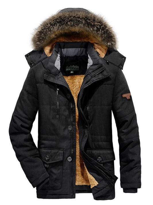 Men's Plus Size Zip Up Long Sleeve Puffer Coat with Faux Fur Hood - Onestop clothes shop