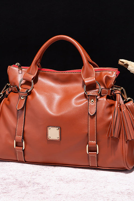 PU Leather Handbag with Tassels - Onestop clothes shop
