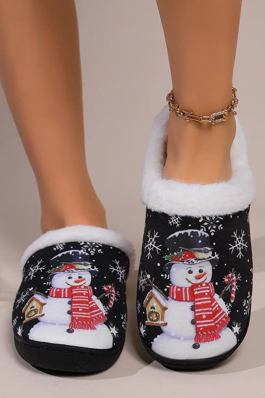 Snowman Round Toe Faux Fur Slippers - Onestop clothes shop