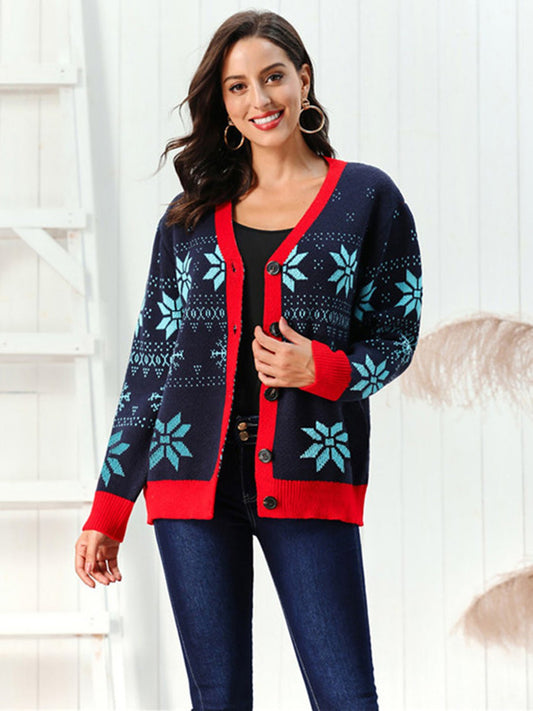 Snowflake Pattern Button Down Cardigan - Onestop clothes shop