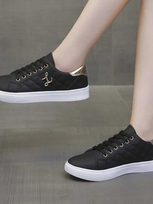 Quilted Platform Sneakers with Metallic Gold Accents - Onestop clothes shop