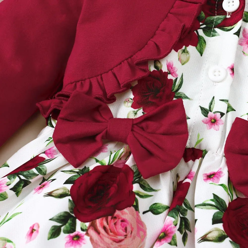 Frill Floral Round Neck Flounce Sleeve Dress - Onestop clothes shop