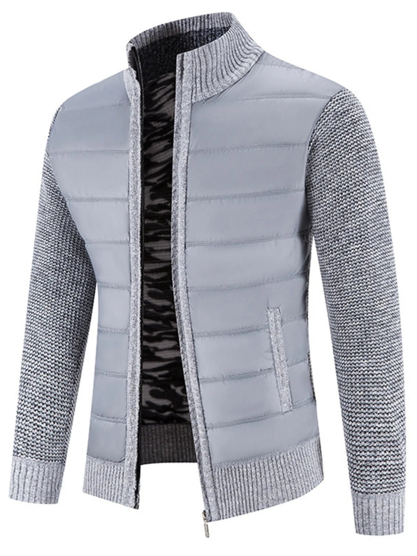 Men's Plus Size Quilted Knit Bomber Jacket with Stand Collar - Onestop clothes shop