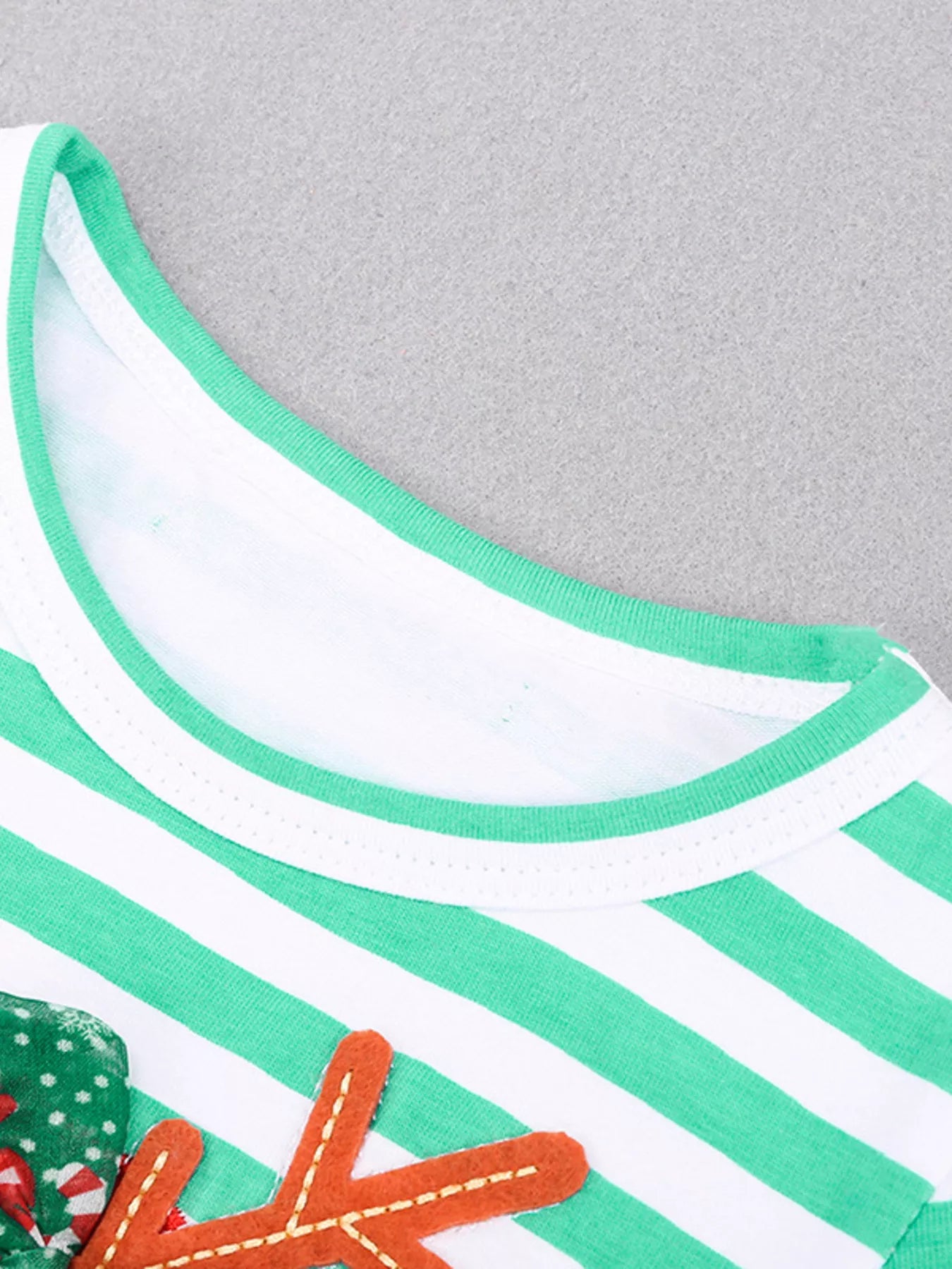 Children's Christmas Reindeer Applique Striped Long Sleeve Dress - Onestop clothes shop