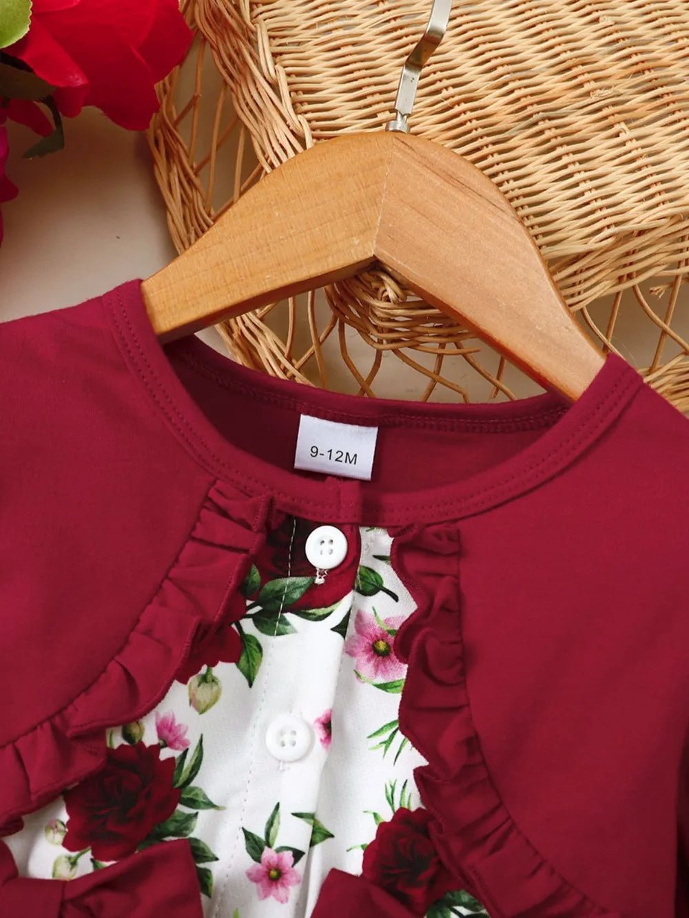 Frill Floral Round Neck Flounce Sleeve Dress - Onestop clothes shop