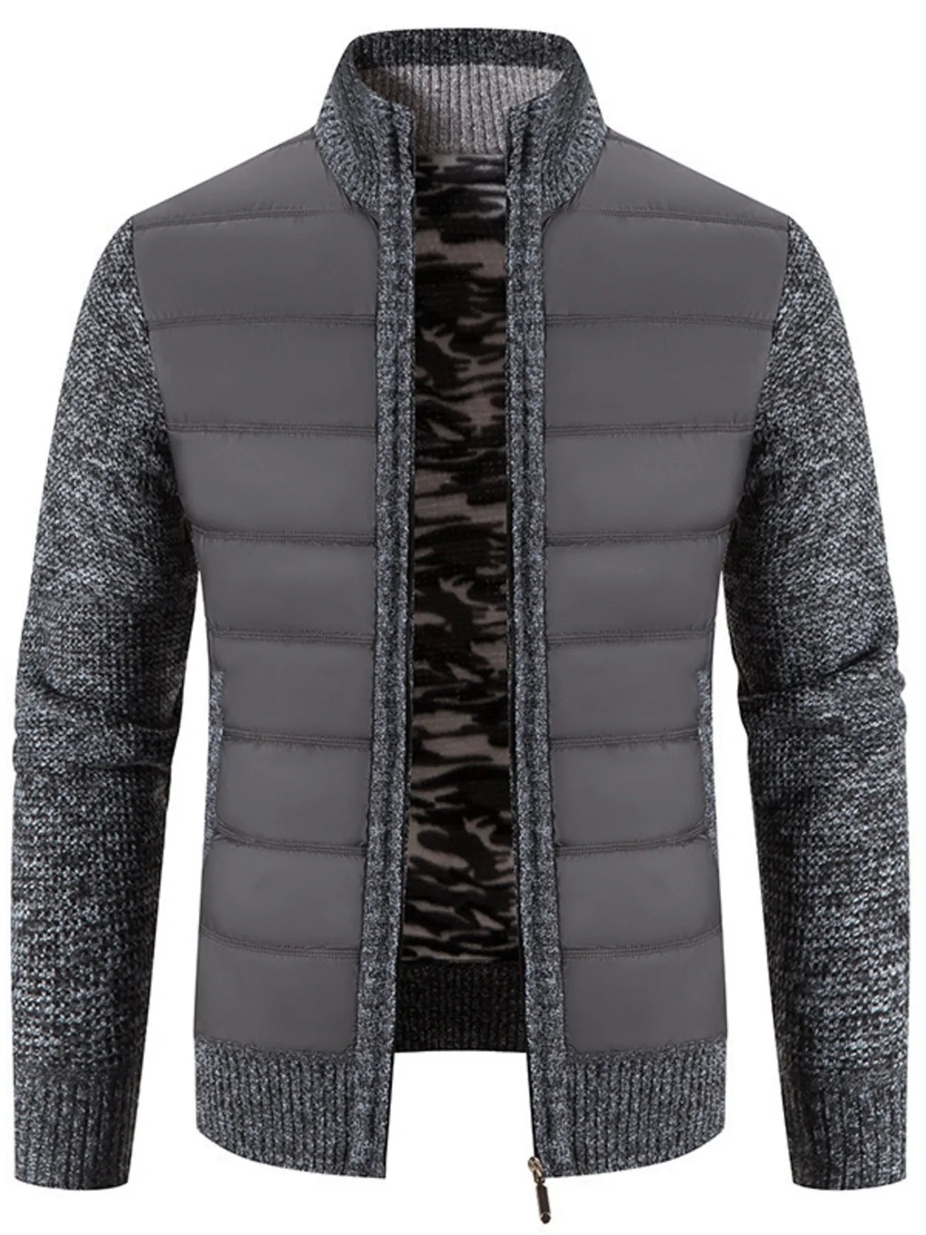 Men's Plus Size Quilted Knit Bomber Jacket with Stand Collar - Onestop clothes shop