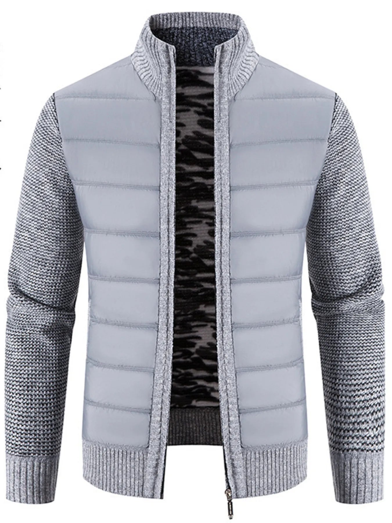 Men's Plus Size Quilted Knit Bomber Jacket with Stand Collar - Onestop clothes shop
