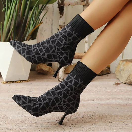 Mesh Point Toe Stiletto Boots - Onestop clothes shop