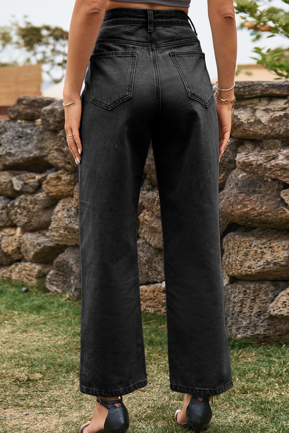 High Waist Loose Fit Ankle Slit Jeans - Onestop clothes shop