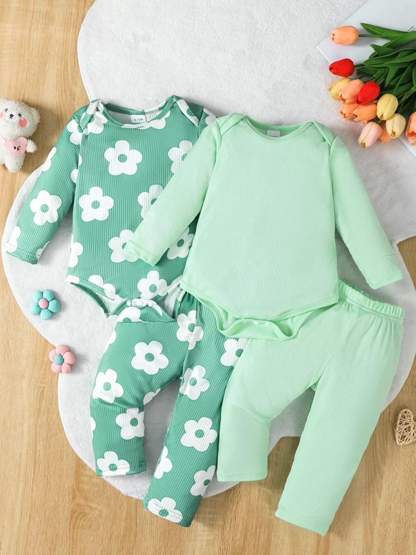Children's Long Sleeve Bodysuit and Pants 4 Piece Set - Onestop clothes shop