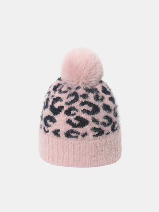 Leopard Hat with Pompom - Onestop clothes shop