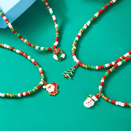 Christmas Themed Beaded Pendant Necklace - Onestop clothes shop