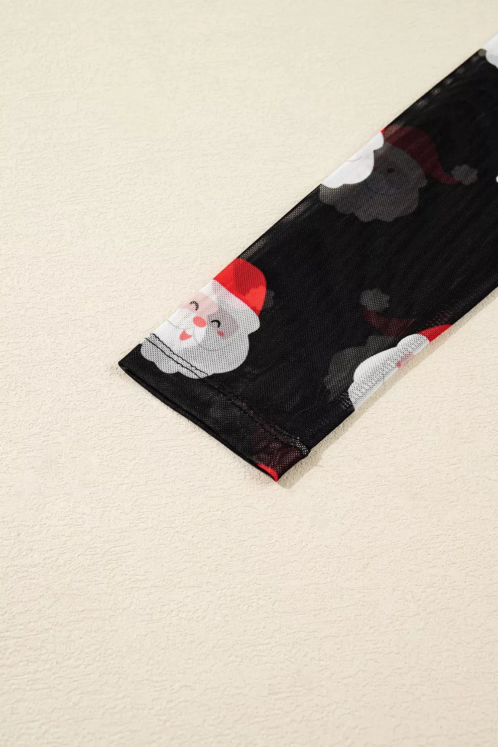 Christmas Santa Print Mesh Long Sleeve Top - Onestop clothes shop