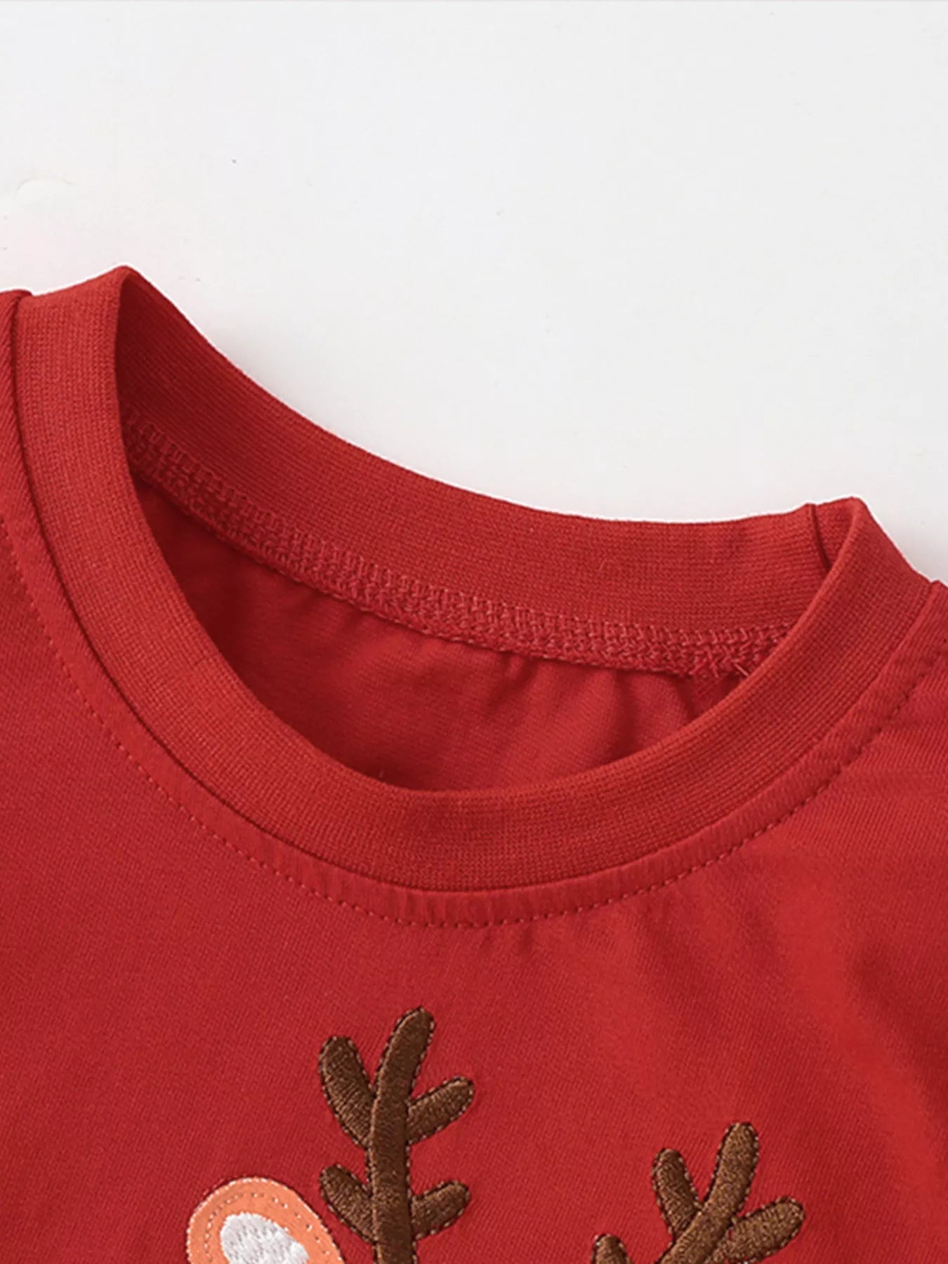 Children's Deer Applique Ruffle Trim Long Sleeve T-Shirt - Onestop clothes shop